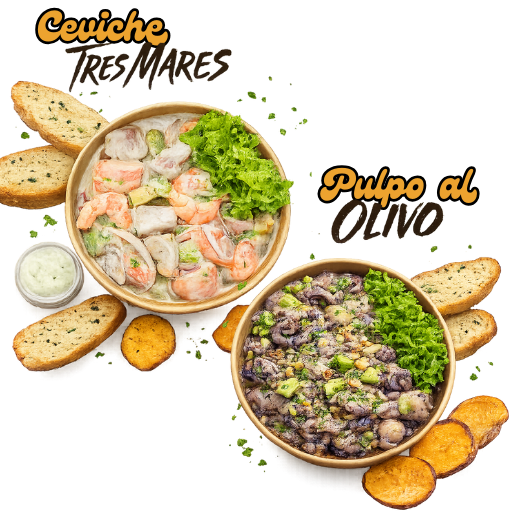 Ceviche tres mares y pulpo al olivo, platos de cocina marina Crudo Crudo